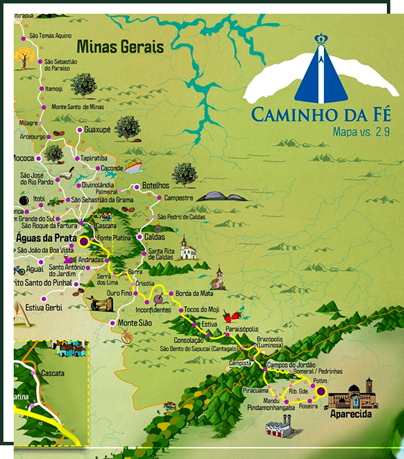 Imagem do mapa ilustrando o percurso do caminho da fé